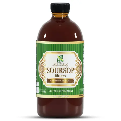 Herb To Body Soursop Bitters Liquid Herbal Supplement - 16oz Halal, Cayenne-Infused Dietary Edible Herbs for Adults