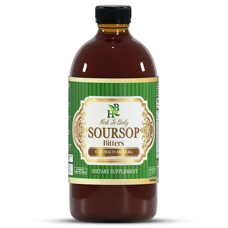 Herb To Body Soursop Bitters Liquid Herbal Supplement Drinks - 16oz Halal, Cayenne-Infused, Clove-Infused Edible Herbs Tea for Women, No Artificial Colors/Flavors Adult Dietary Supplement