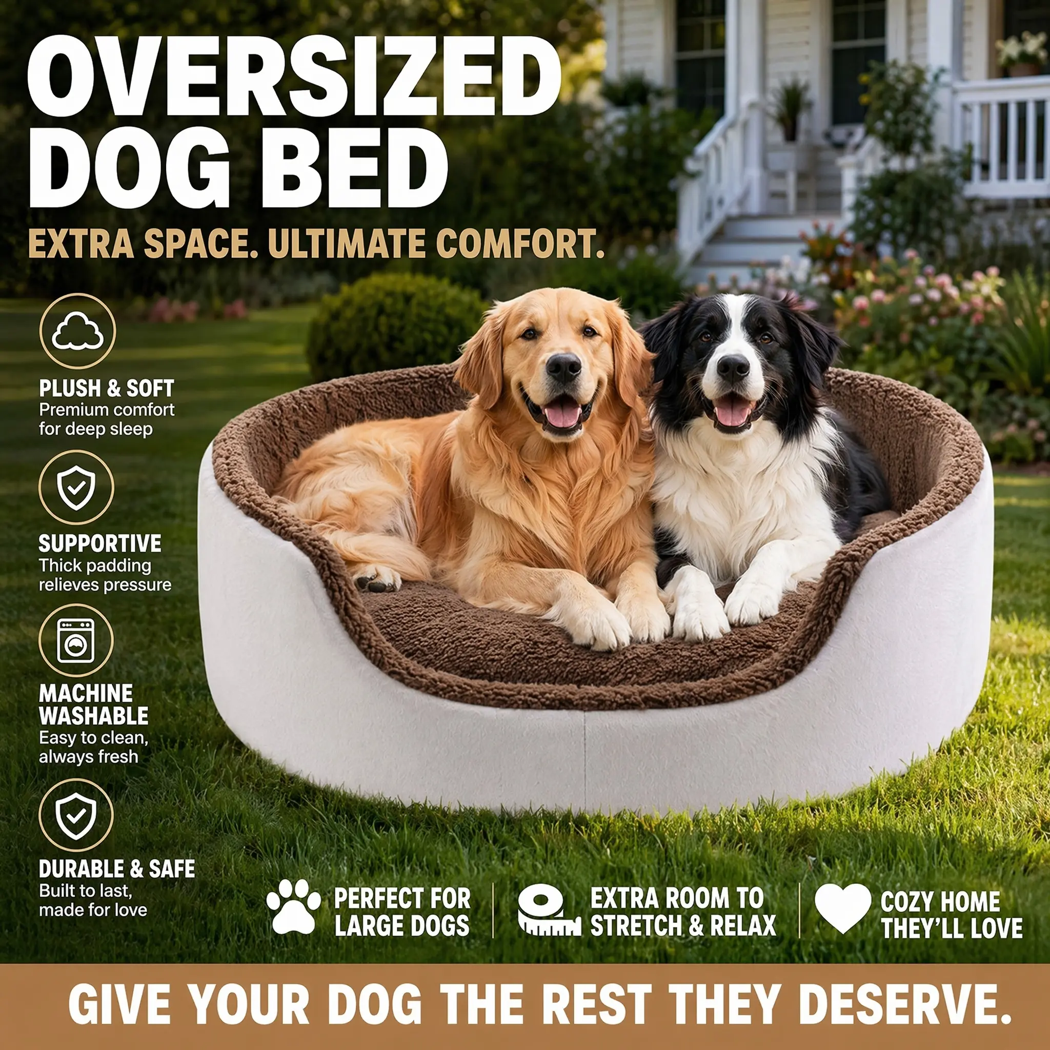 Cosybay Dog Beds for Extra Large Pets, Waterproof Memory Foam M/L/XL/XXL Pet Bed with Sides, Non-Slip and Egg-Crate Foam Big Orthopedic Dog Couch Bed with Washable Removable Cover, Supportive Foam Pet Couch Bed, Waterproof Lining and Non-Slip Bottom