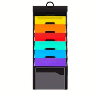 Wall-Mounted File Organizer, 6-Tier Hanging Folder Storage, Office Document Holder, Multi-Color, 36-Inch, Ideal for Organizing Files