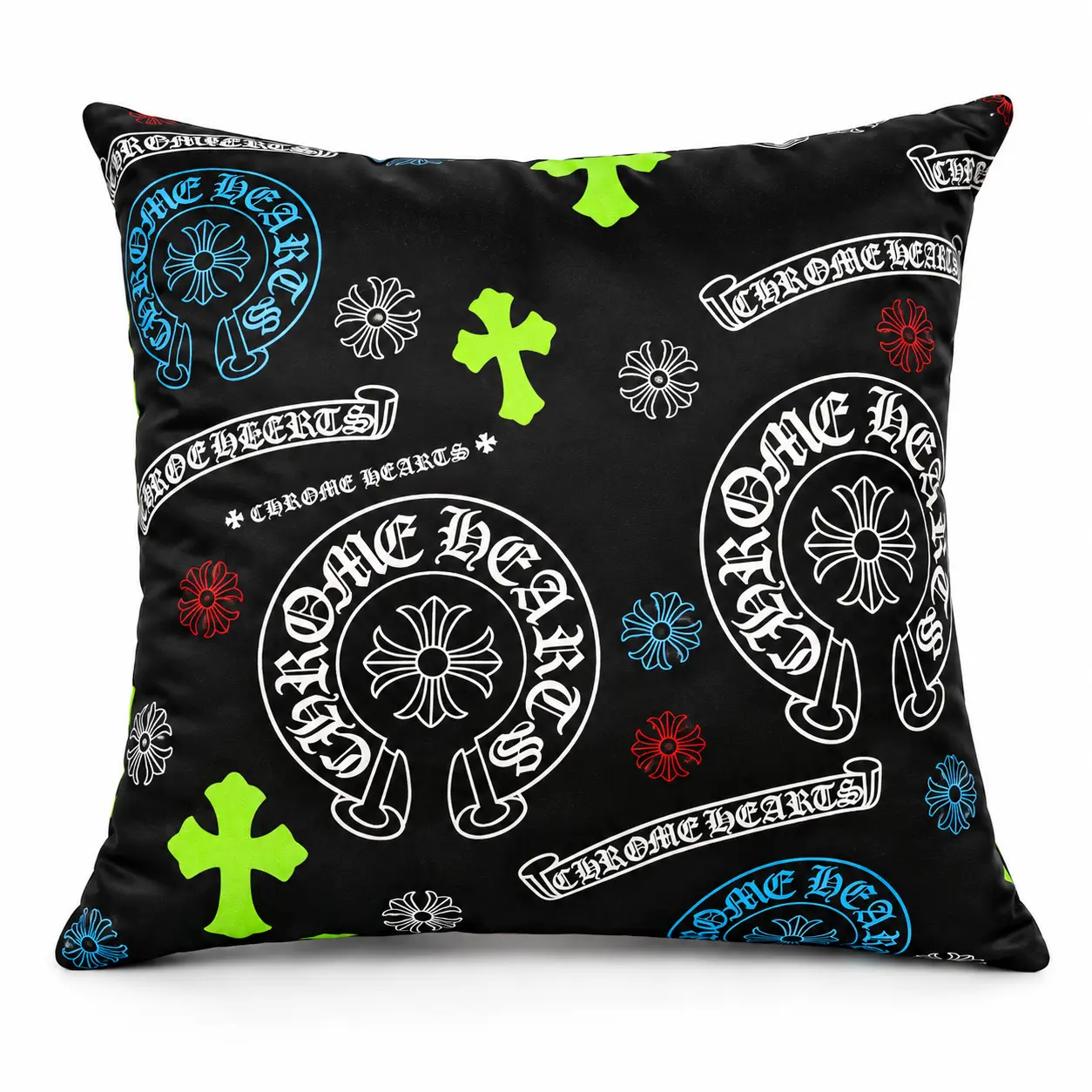 Chrome Hearts Black 18x18 Super Soft Velvet Throw Pillow – Fully Stuffed Decorative Cushion with Vibrant Cross & Floral Patterns, Gothic Streetwear Home Decor for Bedroom, Couch & Sofa