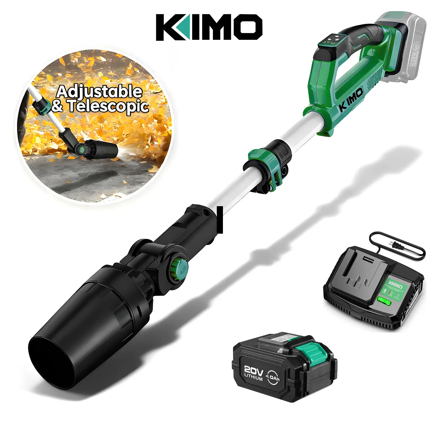 KIMO Brushless Motor Wireless Handheld Leaf Blower with 4.0Ah Li-ion Battery, 3 Speed Control, Long-Lasting Power, Ideal for Leaves Removal in Courtyards & Lawns and Car Water/Dust Cleaning, Car Surfaces