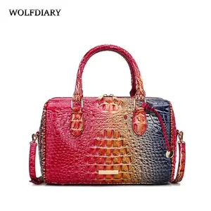 LLuxury Crocodile Pattern Handbag, Retro Genuine Purse, Women's Classic Boston Bag & Shoulder Baguxury Crocodile Pattern Handbag, Retro Genuine Purse, Women's Classic Boston Bag & Shoulder Bag