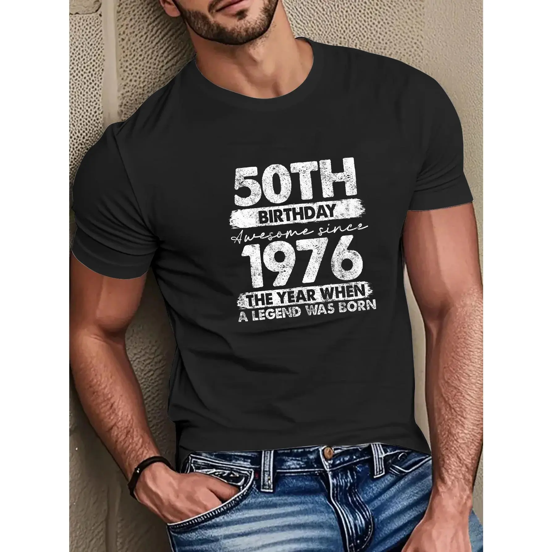Men' 50th Birthday T-Shirt Suitable for 1976 Birth unisex soft cotton short sleeve t shirt, vintage graphic casual tee for men women teens, perfect birthday holiday gift for camping travel gym daily street casual wear