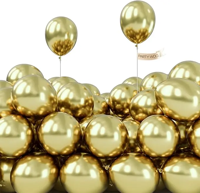 PartyWoo Metallic Gold Balloons 50pcs 5 Inch Chrome Gold Latex Balloons for Birthday Graduation Baby Shower Anniversary Wedding Bachelorette Christmas New Year Tea Party Decorations Gold-G128