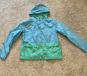 J.Crew rain jacket. SIZE: s. color: green blue multi. ITEM # 48519.
