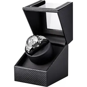 Watch Winder for Automatic Watches: Automatic Single Watch Winder Box with Japanese Quiet Motor, Rotating Watch Case in Black Carbon Fiber Leather, Gifts for Men & Collectors