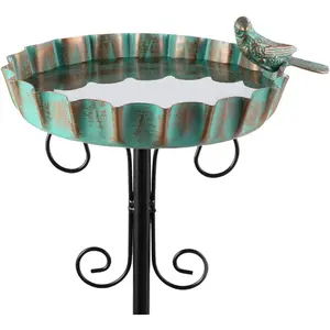 Metal Outdoor Bird Bath,11.6 Inch Standing Birdbath & Birdfeeder for Outside with 4 Prongs Base Stake,Garden Bird Baths for Yard Lawn Decor
