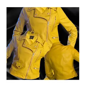 Yellow biker jacket Motorcycle Jacket women’s spring leather jacket leathered coat spring colors women’s coats crop jacket cardigan