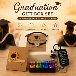 Graduation Gift Box Set Class of 2026, Compass Bracelet, Inspirational Keychain, Sunflower Card & Keyboard Fidget Toy, Meaningful Graduation Gifts for Her Him Daughter Son Friends