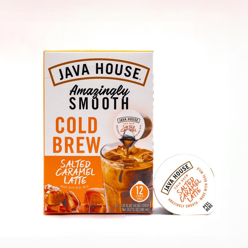 Java House Cold Brew Latte Coffee Concentrate Single Serve Liquid Pods by Java House, Peel and Pour (Pack of 12, Salted Caramel Latte)