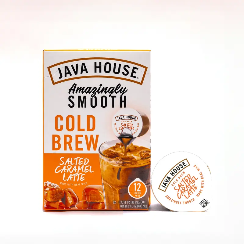 Java House Cold Brew Latte Coffee Concentrate Single Serve Liquid Pods by Java House, Peel and Pour (Pack of 12, Salted Caramel Latte)