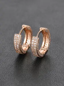 Men's Hip Hop Style Unisex Hoop Earrings, Elegant Design with Cz Stones, Silver Color Copper, Fashion Jewelry for Personal Wear