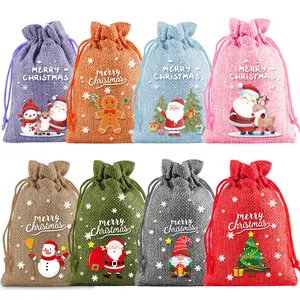 10Pcs Christmas Burlap Drawstring Bags with Assorted Patterns, Multi-size Holiday Gift Bags, Perfect for Christmas Decorations and Gift Wrapping Gift Pouch Party Favors Assortment