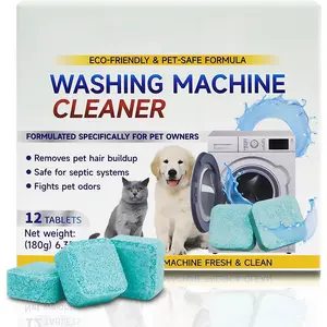 Washing Machine Cleaner Tablets 12 Pack, Deep Clean for HE Front & Top Load, Eliminate Pet Hair & Odors, Septic Safe Washer Cleaner