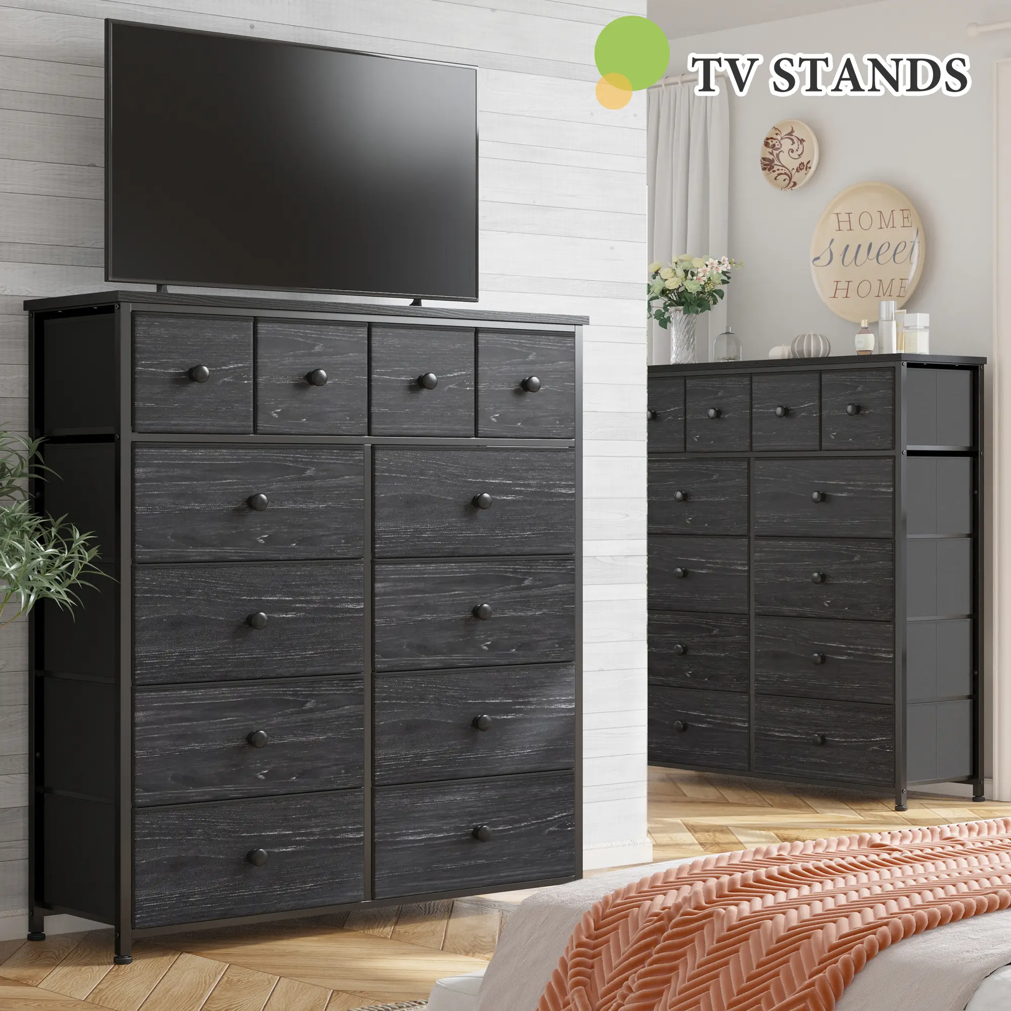 Raybee Drawer Chest - New Upgraded Size SpringGlowUp Storage Bedroom Furniture with 12/16 Fabric Bins, Drawer Organizer, Clever Storage, Leveling Feet for Bedroom, Closet (Space Organizing Solution)