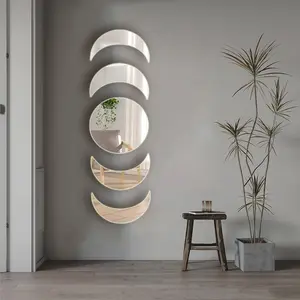Glass Moon Phase Wall Sticker, a never-distorted wall decoration, suitable for bedrooms, dormitories, and homes with a preppy cottage vibe. Decorative Metal Paint Plastic Smooth Wood Wooden Gift Light Mirrors