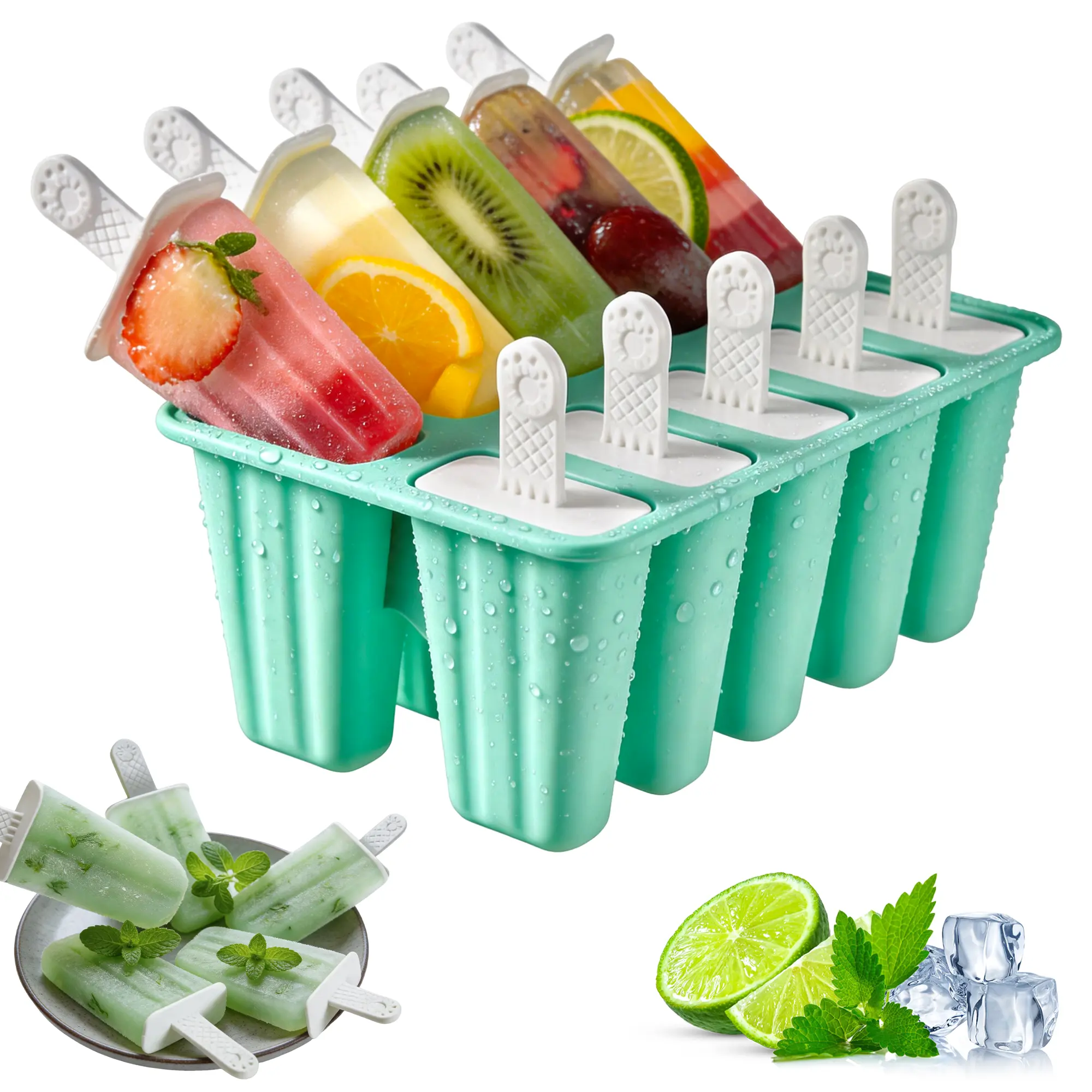 Silicone Popsicle Molds - 10-Cavity Reusable Freezer Molds with 10 Sticks, Easy-Release Ice Pop Maker for Kids & Adults, DIY Kitchen Ice Lolly Utensil