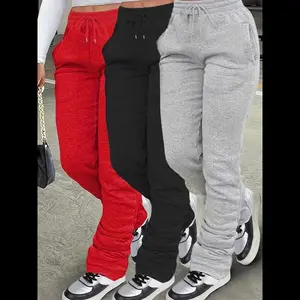 Women's Plain Pocket Drawstring Sweatpants, Casual Comfy Elastic Waist Jogger Pants for Daily Wear, Drawstring Stackable Pants for Tall Girl, Baggy Pants, Sweatpants for Women, Ladies Bottoms for All Seasons, Jogger Pants for Women