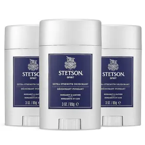 STETSON Spirit Extra Strength Deodorant Gel for Men - Warm Bergamot & Leather Scent - 3 oz Pack - Aluminum & Paraben-Free - Odor Fighting Tea Tree Oil - Grooming Kit