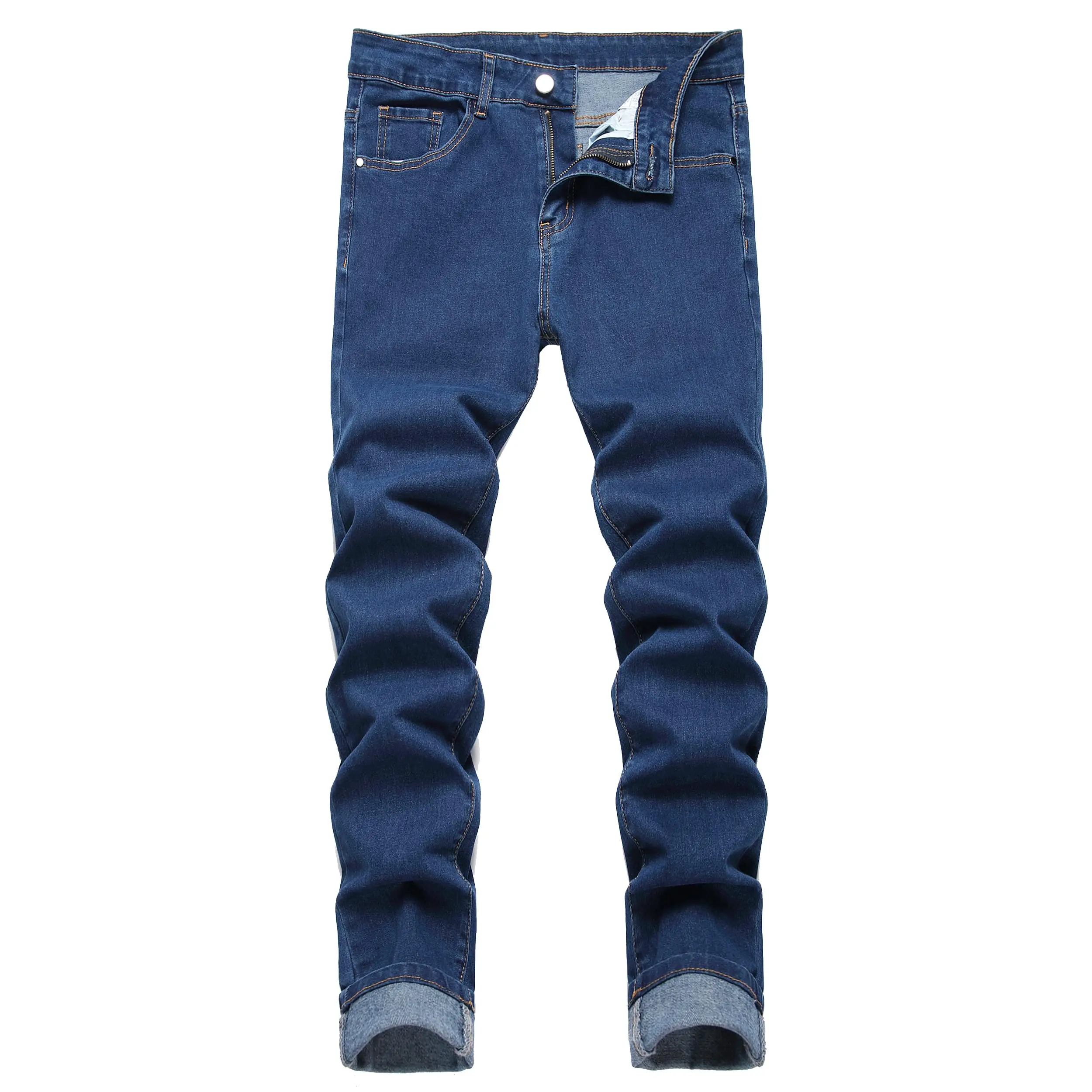 JUNBAOSS Men's Slim Fit Stretch Jeans Casual Fashion Distressed Straight Leg Comfort Flex Waist Denim Pants, Menswear Classic Soft Street Style Cotton Fabric Trouser Natural Hipster Personalized Stylish Streetwear Jeans with Pockets