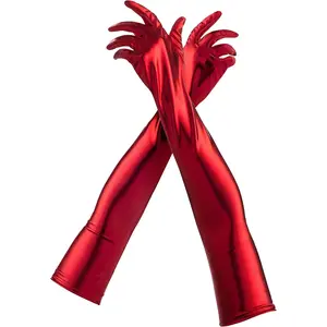 Long Wet Look Gloves, Faux Leather Shiny Metallic Gloves