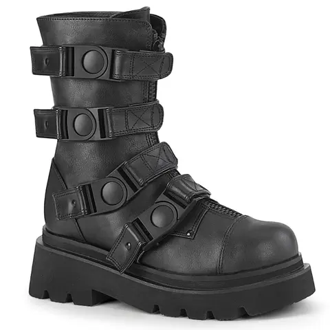 Demonia Men's Renegade-55 Black Synthetic Vegan Leather Calf-Height Platform Ankle Boot, All Seasons Casual Footwear with Quick-Release Fit & Center Front Metal Zip