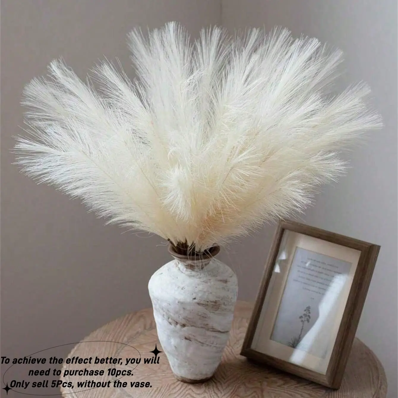5pcs Pampas Grass Artificial Reed Decor, Fake Indoor Plants, Natural Elegant Simulated Texture, Window Display Wedding Party Decoration, Cafe Living Room Bedroom Flower Arrangement, Indoor Faux Plant