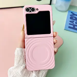 Wave Pattern Magnetic Phone Case for Smartphone Samsung Galaxy Zflip7 Zflip6 Zflip5, Luxury Candy Color PC Cover, Stylish Aesthetic Protective Accessory