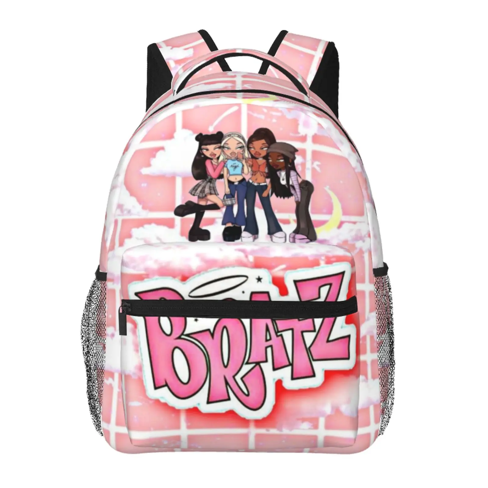 BRATZ Buckled All-Over Print Backpack Large Capacity BRATZ Buckled Outdoor Daypack for Hiking Field Trips Daily Commute, Cartoon Casual BRATZ Buckled Merch Laptop School Bag for Teens Adults & Gift Giving