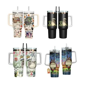 Studio Ghibli 40oz Tumbler with Handle, Ponyo Anime Travel Mug with Straw, Gift for Ghibli Lovers