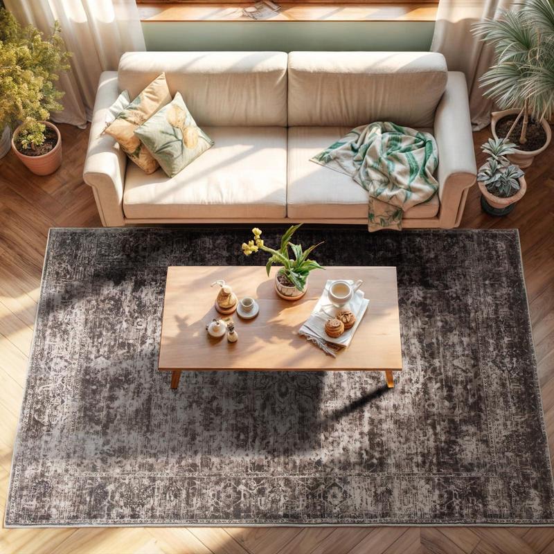 Brown Washable Vintage Faux Wool Throw Bedroom Rug, 0.3 In Low Pile & Non-Slip Indoor Floor Carpet For Home Office, Kids Room, Bedside, 4x6, 5x7, 6x9, 8x10, 9x12 Feet rugs living room Brown Washable Vintage Faux Wool Throw Bedroom Rug, 0.3 In Low Pile & Non-Slip Indoor Floor Carpet For Home Office, Kids Room, Bedside, 4x6, 5x7, 6x9, 8x10, 9x12 Feet rugs living room