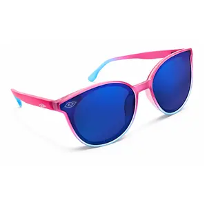 Feline 2.0 Jessie's Bold Pink & Aqua Cat-Eye Sunglasses with Blue Mirrored Lenses UV Protection Lightweight for Beaches Festivals