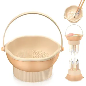 3 in 1 Makeup Brush Cleaner Mat, Silicone Makeup Brush Cleaner Bowl Cosmetic Brushes Cleaning Pad Tool Organizer for Storage and Air Drying, Make Up Brush Washing Tool for Sponge