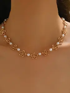 Fashionable Vintage High-End French Flower Necklace, Versatile Clavicle Chain Beaded Pendant, Unique Style Jewelry