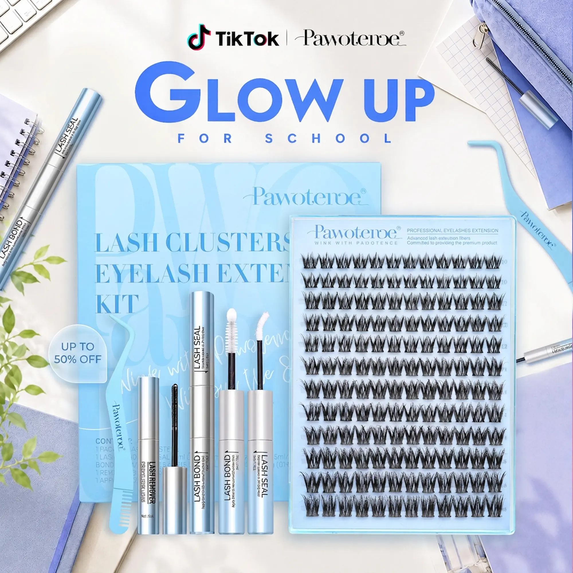 Pawotence Natural Fairy Lash Clusters Kit Wispy Spider Cluster Lashes D Curl Comfortable, Super Soft, Thin Band, Long Lasting Eyelashes DIY Lash Extensions for Daily Makeup Beginner Friendly