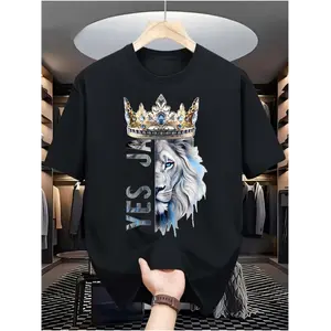 [Shiguan Yuying] Men's Casual Digital-Print Crew-Neck Short-Sleeve T-Shirt — Street Hip-Hop Style, Summer Western Fashion Trend, 100% Pure Cotton Material, Suitable for All Seasons.
