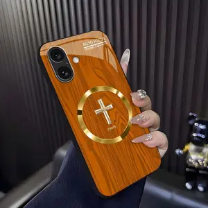 Luxury Glossy Wood Grain MagSafe Case Vintage Cross for [iPhone 16] 952