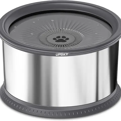 UPSKY Stainless Steel Dog Water Bowl - 1.6 Gal/6.5L/220oz No Spill Slow Feeder with Anti-Slip Mat, Splash-Proof for Calm Floors, Removable Disk Simplifies Cleaning, Helps Prevent Choking Risk for Large Dogs & Messy Drinkers