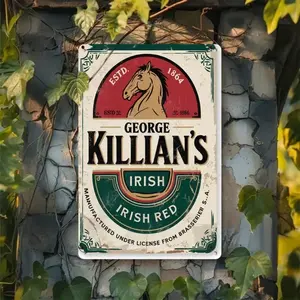 Vintage Aluminum George Killian's Irish Red Beer Retro Wall Decor Rustic Design Garage Pub Bar Office Man Cave Advertising Sign 12x8 Inches, Vintage Metal Sign