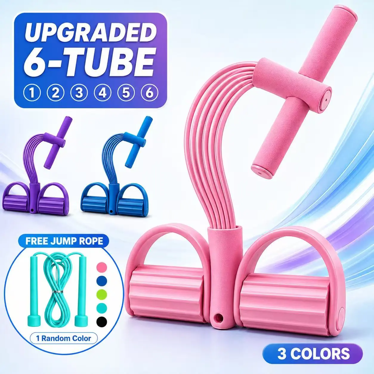 Upgraded 6-Tube Heavy Duty Eco-Latex Resistance Band, Elastic Training Band Pedal Tension Pull Rope Sit-Up Assistant for Home Gym Core Training & Beginner Workout Routine (Free Gift) Exercise Gear Fitness Training Band
