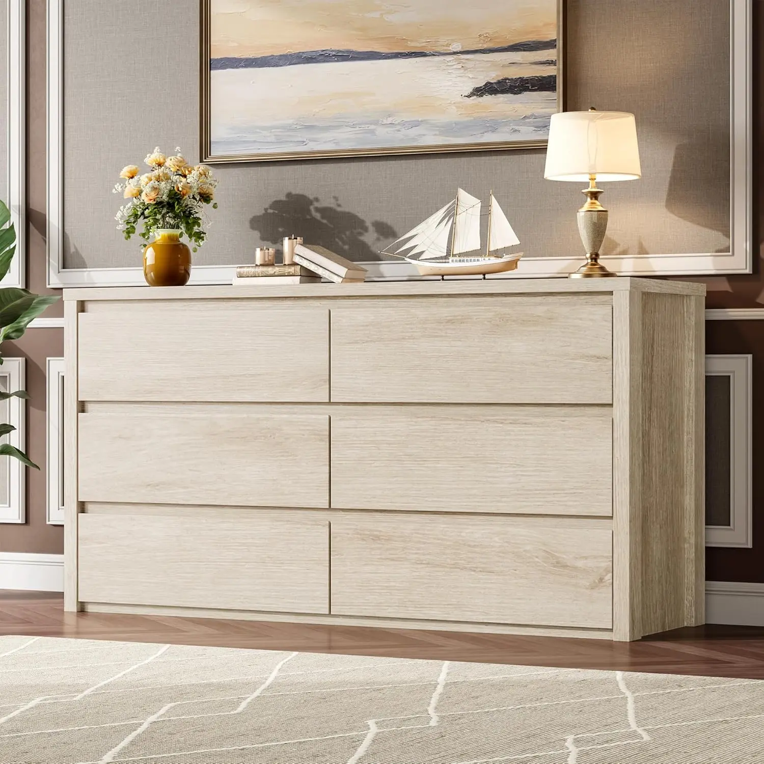 6-Drawer Dresser for Bedroom, Wide Handle-Free Wood Chest, Modern Storage Cabinet for Living Room, Hallway, Entryway 6-Drawer Dresser for Bedroom, Wide Handle-Free Wood Chest, Modern Storage Cabinet for Living Room, Hallway, Entryway