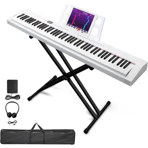Ktaxon Glarry 88 Key Piano Keyboard Semi-Weighted Electric Piano, Portable Keyboard Piano with Stable Piano Stand, Portable Carry Bag, 2 Headphone Jacks, Bluetooth, MIDI, 200 Rhythms and 200 Tones(White)