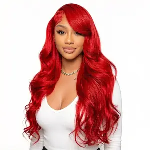 Red Color 13x6 HD Transnarent Lace Front Wig Human Hair Body Wave Dark Blue Wigs 200 Density Pre Plucked With Baby Hair 99J Buraundy Color Wigs For Women 30 Inch