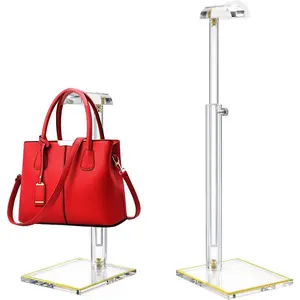 2Pcs Height Adjustable Purse Display Stands 10"-16"+14"-24", Clear Acrylic Handbag Display Holder for Purse Evening Bag Clutch, Bag Rack Organizer for Closet Retail Vendor