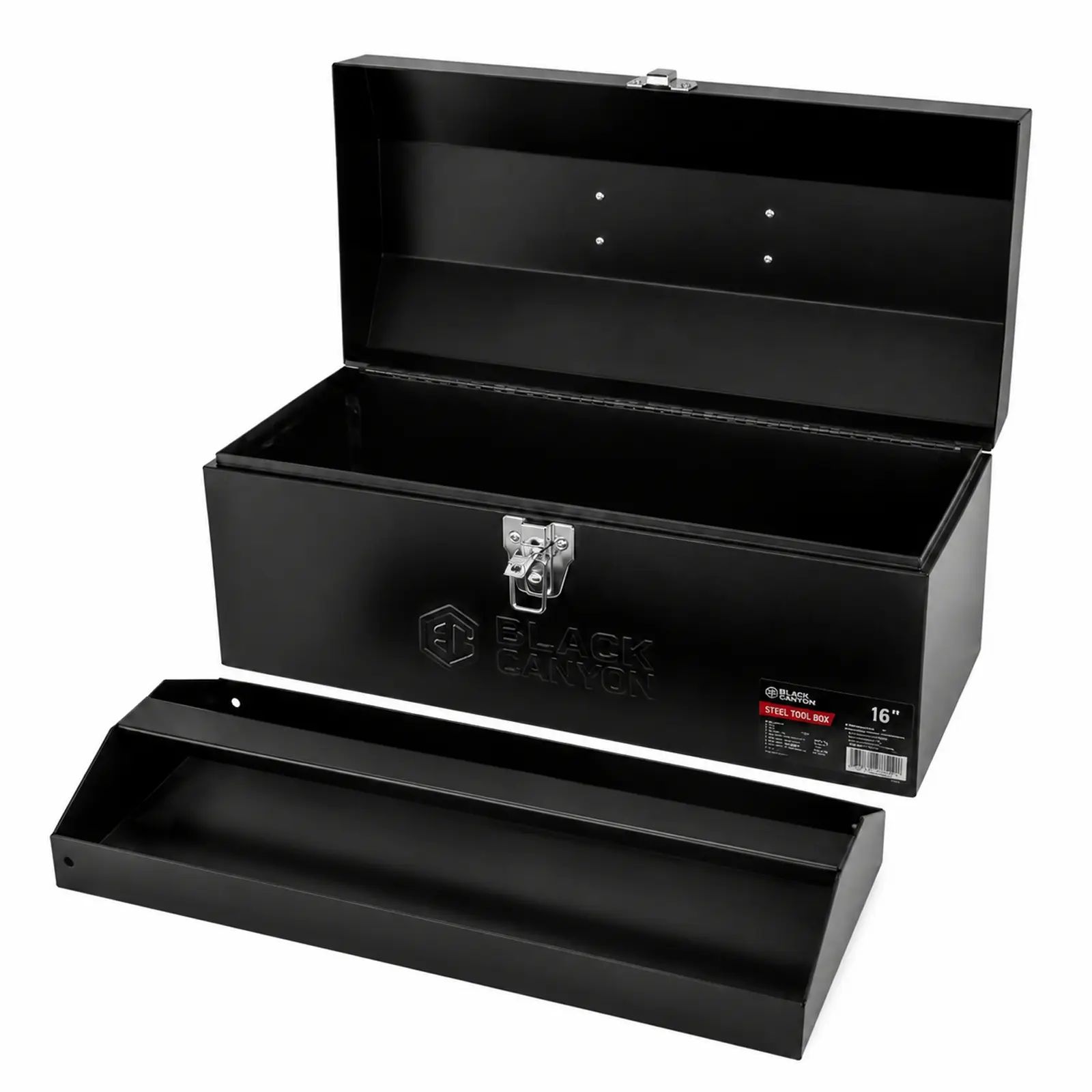 Black Canyon 20'' Metal ToolBox,Carbon Steel Tool Storage with Handle, Portable&Padlockable, Sturdy & Durable toolbox, Ideal for Trailer, Mechanic, DIY-ers, Car Toolbox, Workshops, Garages, Repair Shops