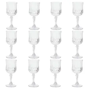 6 3/4" 8 oz. Clear Patterned BPA-Free Plastic Wine Glasses - 12 Ct.