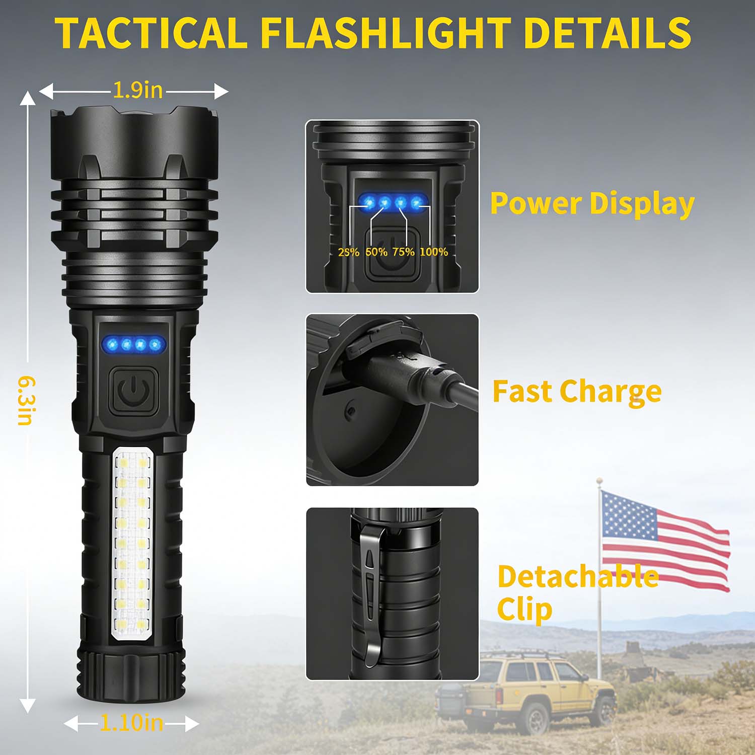 Rechargeable LED Flashlights High Lumens, 7 Modes Super Bright Tactical Flashlight, Adjustable Zoomable Powerful Torch, Emergency Gear for Home, Hunting, Camping, Hiking