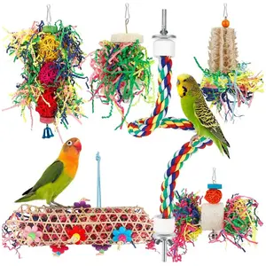 6 piece Bird Chewing Toys Shredded Paper Bird Cage Accessories Parrot Cage Bird Loofah Hanging Toy Bird Grass Swing Mat Parrot Climbing Hammock