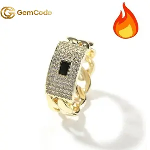 【NEW】14k gold-plated Cuban Chain Ring Niche Design Iced Out Zircon,Urban Jewelry Urban Attitude Bold Style Hip Hop personality Fashion, Hip Hop Ring for Men and Women  for holiday Gift,  party jewelry valentine engagement/ Mother's Day , ink Chains outdoo